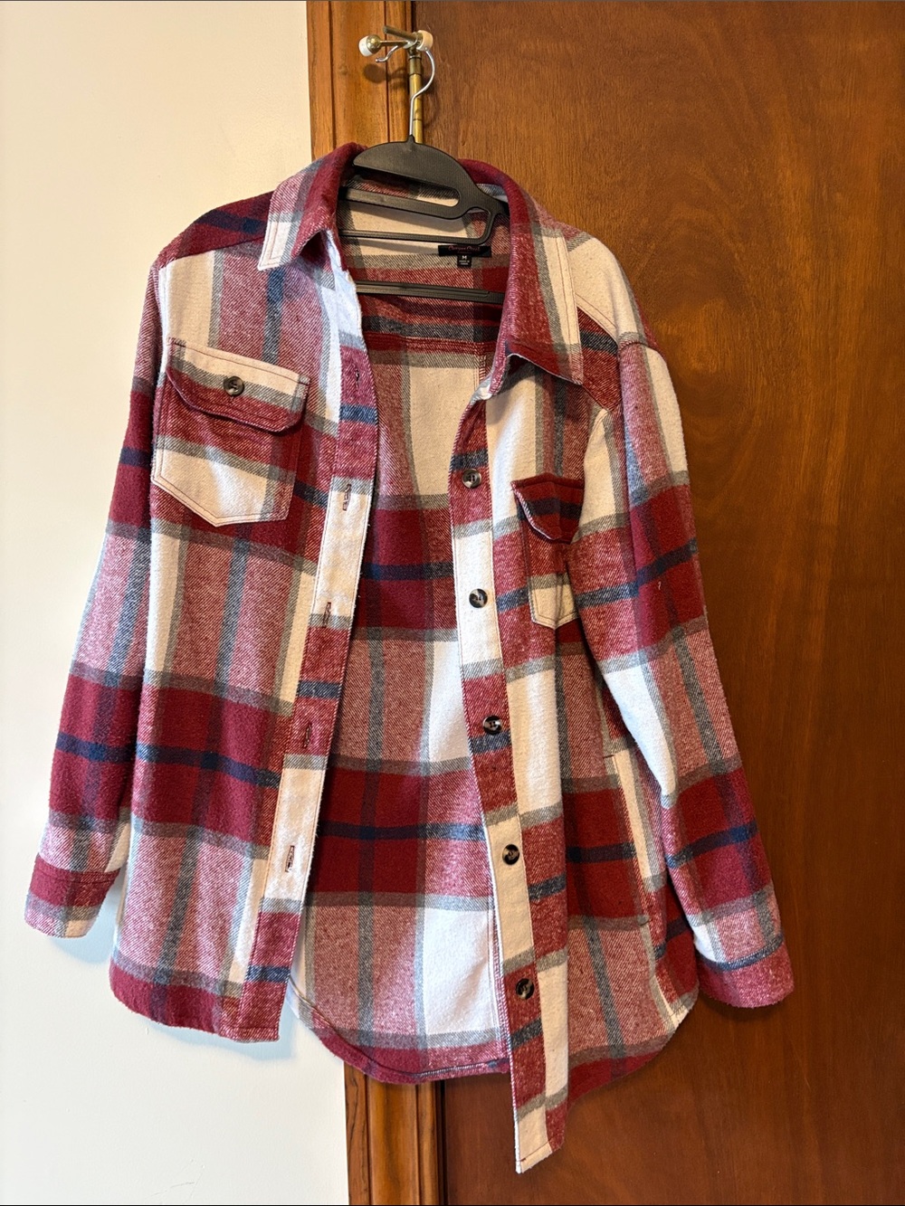 Red Plaid Trench-Style Jacket
